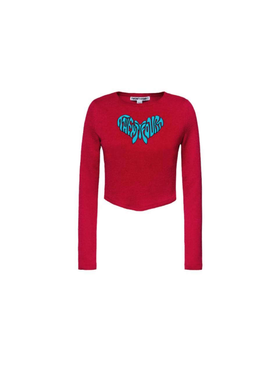 [Hyoyeon of Girls&#039; Generation and Gahyeon of Dreamcatcher] Britney Butterfly Logo Knit, Red.